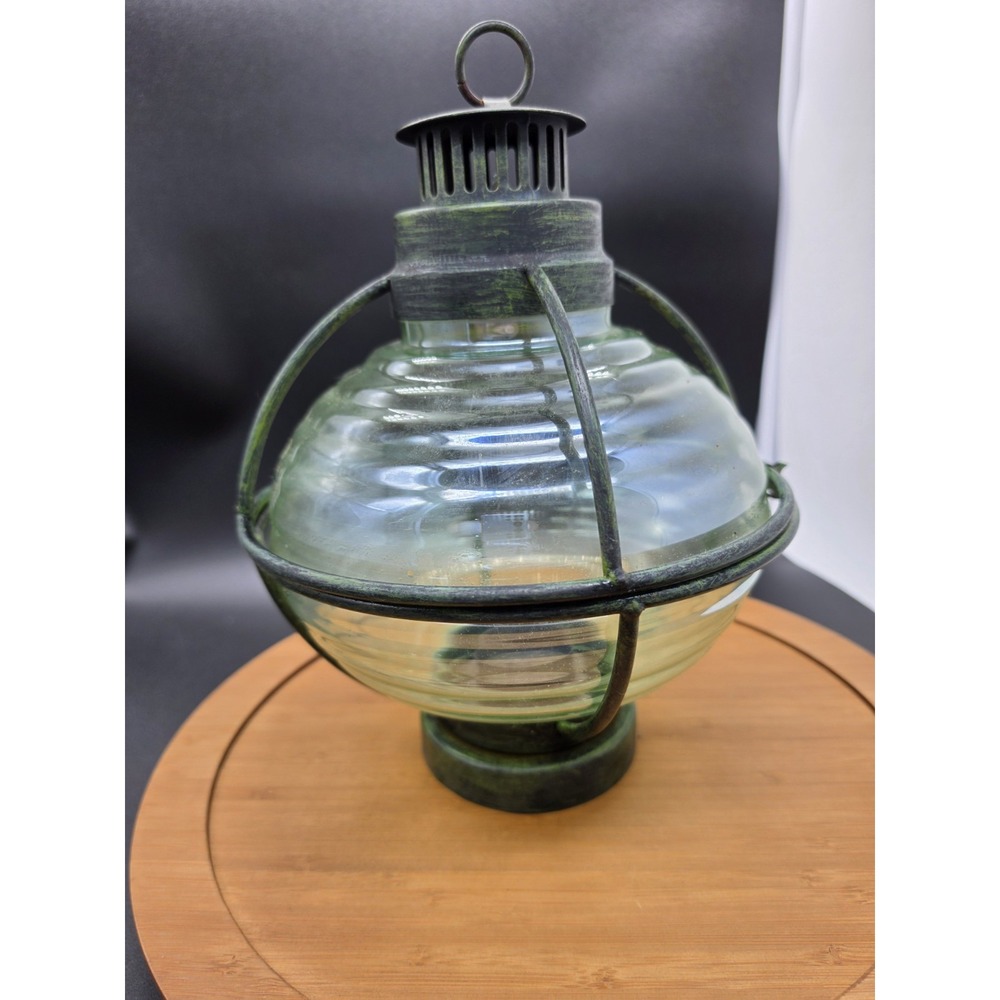 Vintage Onion Nautical Lantern Green Ribbed Glass Rustic Cabin